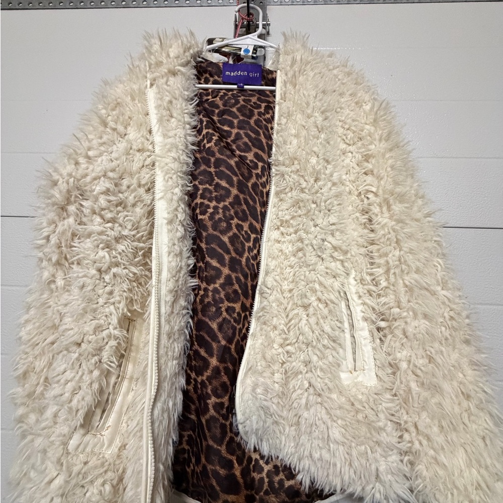 Madden Girl Cream Jacket with Leopard Print Lining